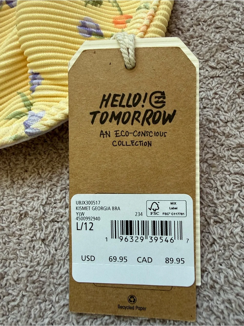 NEW - Billabong - Kismet Georgia Ribbed Underwire Bikini Swim Bra - YELLOW - Picture 7 of 8